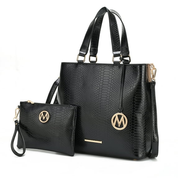 MKF Collection Beryl Snake-Embossed Vegan Leather Women's Tote Bag & Wristlet Wallet Pouch by Mia K. - Black
