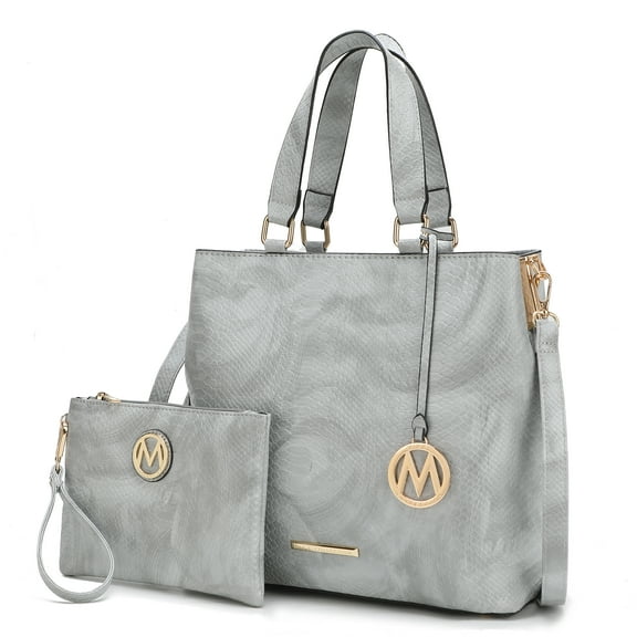 MKF Collection Beryl Snake-Embossed Vegan Leather Women's Tote Bag & Wristlet Wallet Pouch by Mia K. - Gray