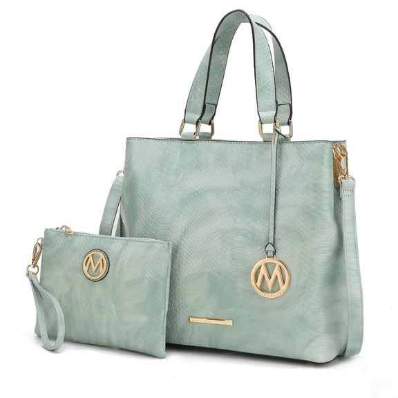 MKF Collection Beryl Snake-Embossed Vegan Leather Women's Tote Bag & Wristlet Wallet Pouch by Mia K. - Seafoam