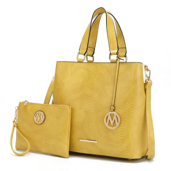 MKF Collection Beryl Snake-Embossed Vegan Leather Women's Tote Bag & Wristlet Wallet Pouch by Mia K. - Yellow