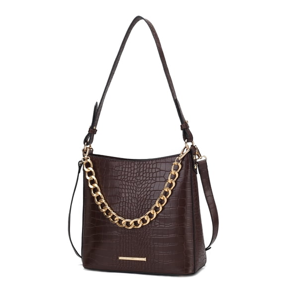 MKF Collection Bizzy Faux Crocodile-Embossed Vegan Leather Women’s Shoulder Bag, Crossbody Purse Handbag by Mia K - Chocolate