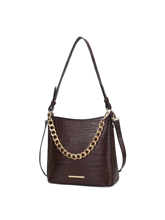Bizzy Faux Crocodile-Embossed Vegan Leather Women’s Shoulder Bag, Crossbody Purse Handbag by Mia K - Chocolate