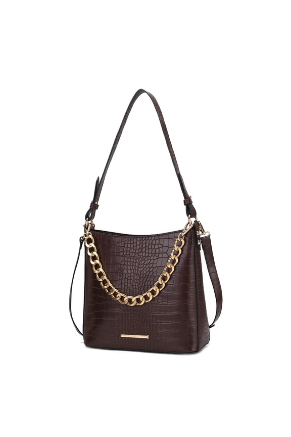 Bizzy Faux Crocodile-Embossed Vegan Leather Women’s Shoulder Bag, Crossbody Purse Handbag by Mia K - Chocolate