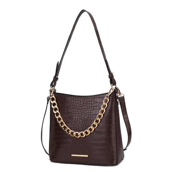 MKF Collection Bizzy Faux Crocodile-Embossed Vegan Leather Women’s Shoulder Bag, Crossbody Purse Handbag by Mia K - Chocolate