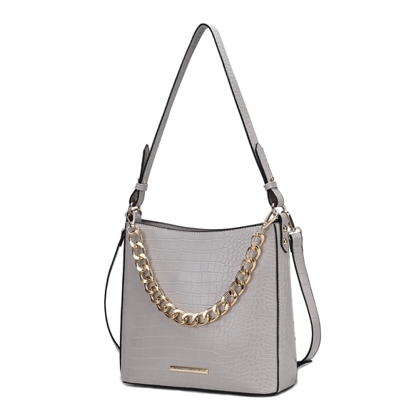 MKF Collection Bizzy Faux Crocodile-Embossed Vegan Leather Women’s Shoulder Bag, Crossbody Purse Handbag by Mia K - Light Gray