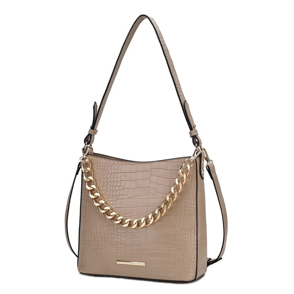 MKF Collection Bizzy Faux Crocodile-Embossed Vegan Leather Women’s Shoulder Bag, Crossbody Purse Handbag by Mia K - Taupe