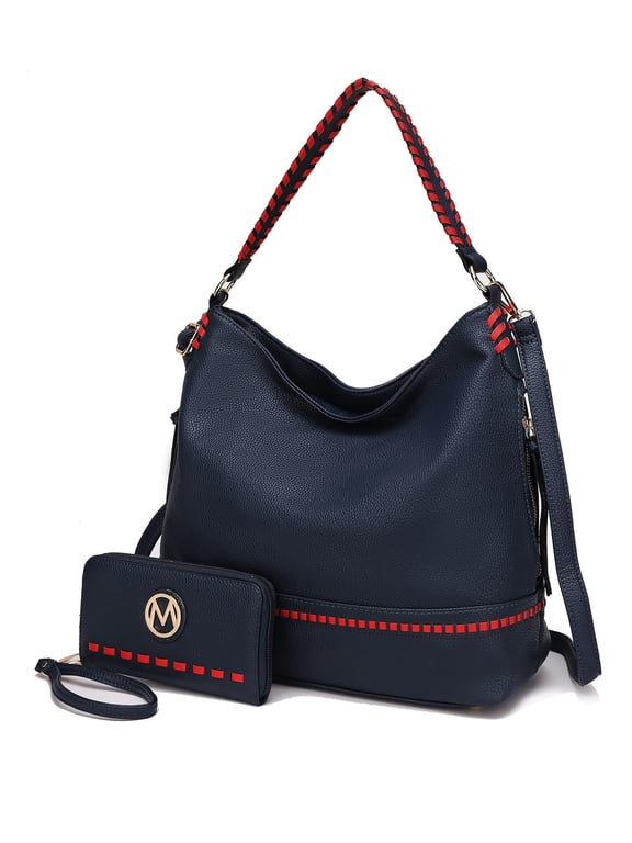 Blake Vegan Leather Women's Shoulder Bag & Wristlet Wallet 2 pcs, Classy Hobo Purse Handbag by Mia K - Navy