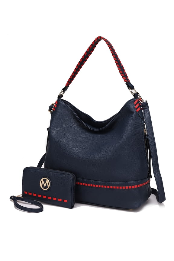 Blake Vegan Leather Women's Shoulder Bag & Wristlet Wallet 2 pcs, Classy Hobo Purse Handbag by Mia K - Navy