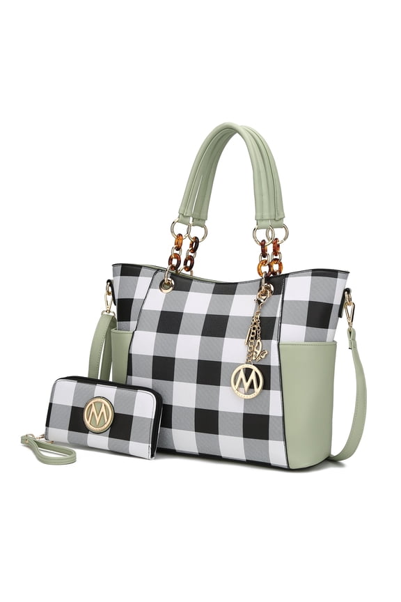 Bonita Checker Tote Handbag & Wallet Set Women by Mia K