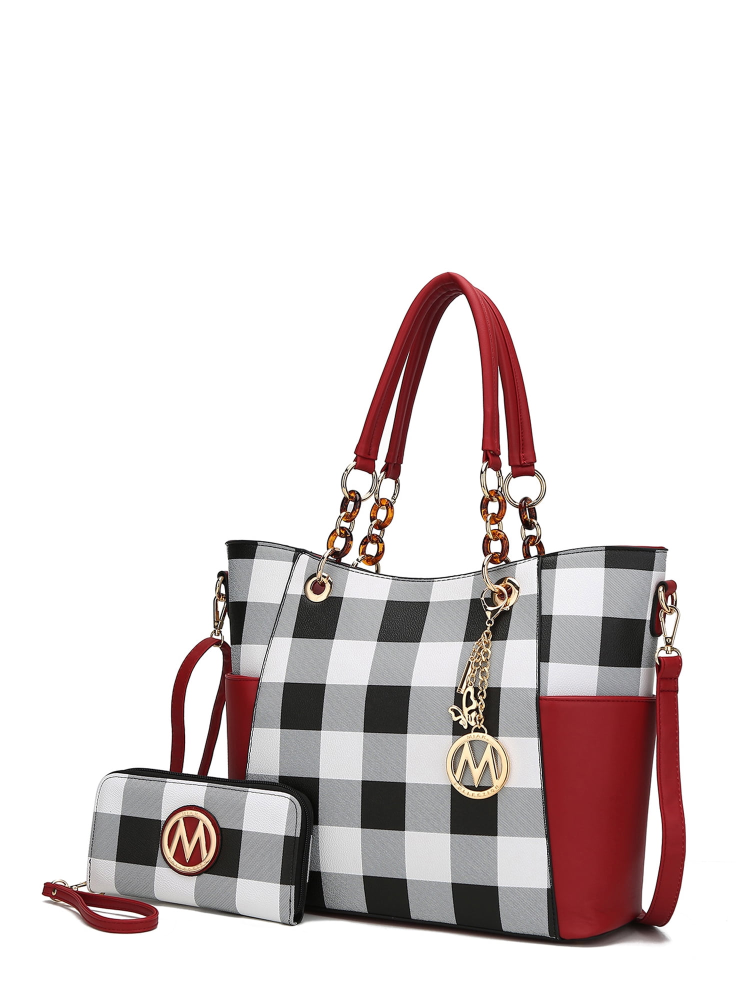 Red and black checkered purse sale