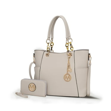 MKF Collection Bonita Women's Tote Bag with Wristlet Wallet, Vegan Leather Solid 2Pcs Shopper Purse Handbag Set by Mia K - Beige