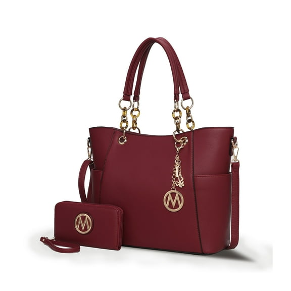MKF Collection Bonita Women's Tote Bag with Wristlet Wallet, Vegan Leather Solid 2Pcs Shopper Purse Handbag Set by Mia K - Burgundy