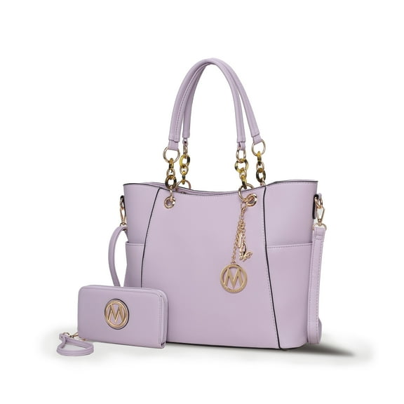 MKF Collection Bonita Women's Tote Bag with Wristlet Wallet, Vegan Leather Solid 2Pcs Shopper Purse Handbag Set by Mia K - Lavender Pink