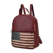 MKF Collection Briella Backpack Patriotic For Women, Vegan Leather American Flag Travel Daypack - Burgundy