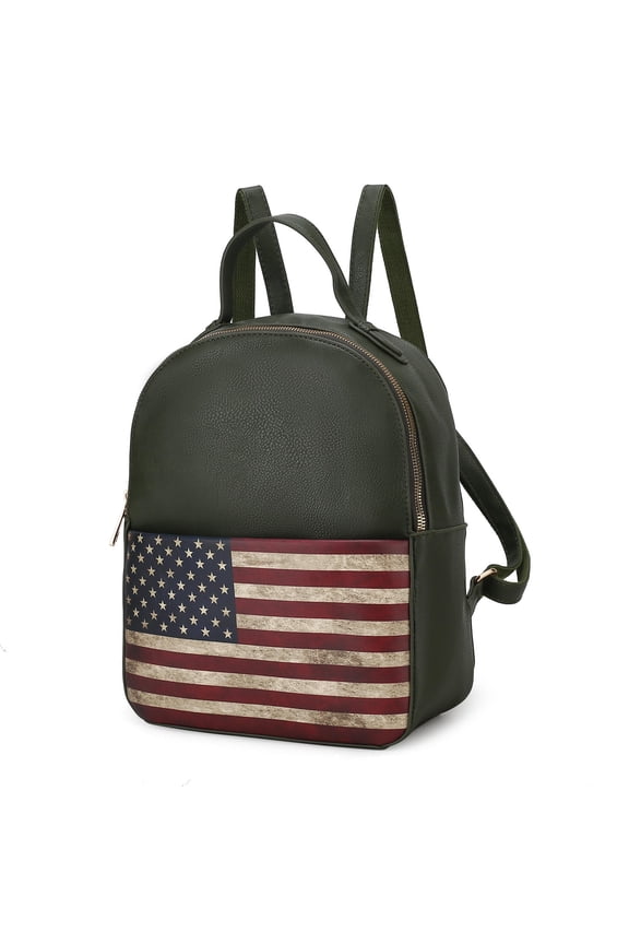 Briella womens Backpack American Flag Top-Handle Patriotic USA Flag Green Handbag Fashion Travel Daypack By Mia K