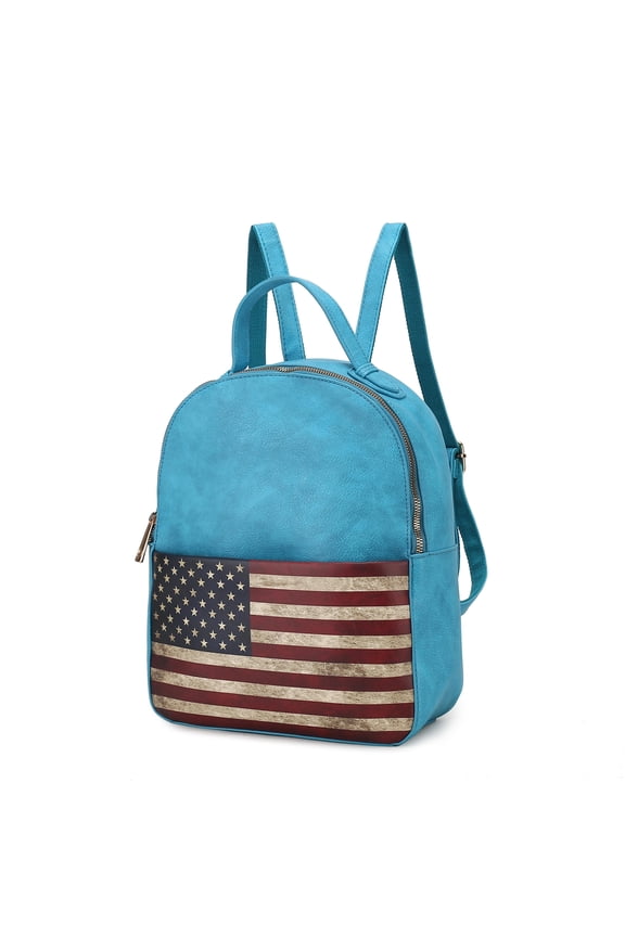 Briella womens Backpack American Flag Top-Handle Patriotic USA Flag Turquoise Blue Handbag Fashion Travel Daypack By Mia K