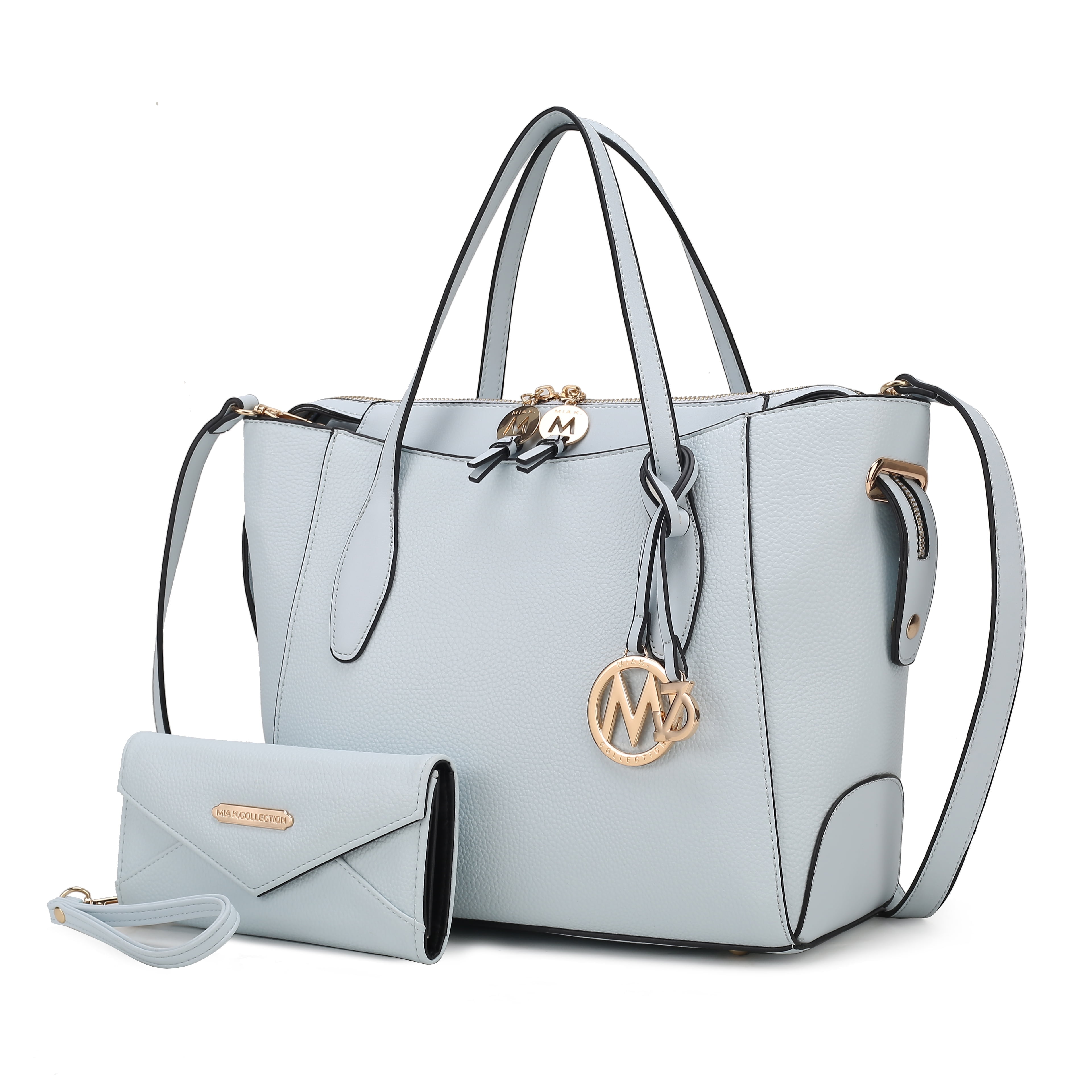 MKF Collection Bruna Vegan Leather Women's Tote Bag & Wristlet Wallet, Stylish Shoulder Purse Handbag 2 Pcs by Mia K - Light Blue