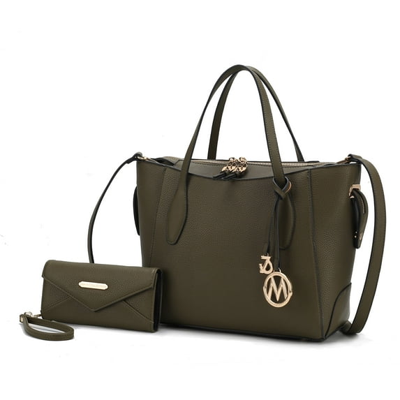 MKF Collection Bruna Vegan Leather Women's Tote Bag & Wristlet Wallet, Stylish Shoulder Purse Handbag 2 Pcs by Mia K - Olive