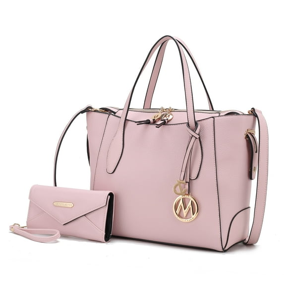 MKF Collection Bruna Vegan Leather Women's Tote Bag & Wristlet Wallet, Stylish Shoulder Purse Handbag 2 Pcs by Mia K - Pink