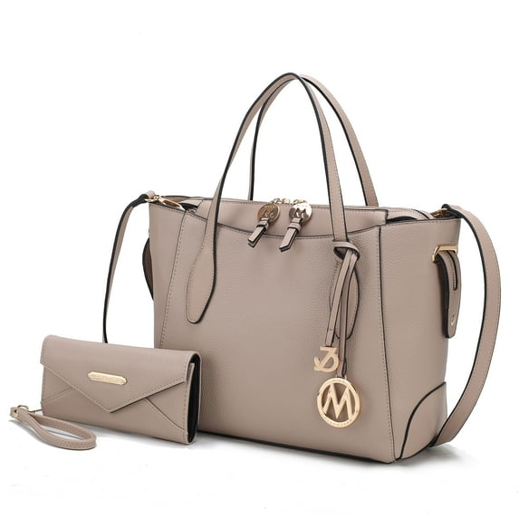 MKF Collection Bruna Vegan Leather Women's Tote Bag & Wristlet Wallet, Stylish Shoulder Purse Handbag 2 Pcs by Mia K - Taupe