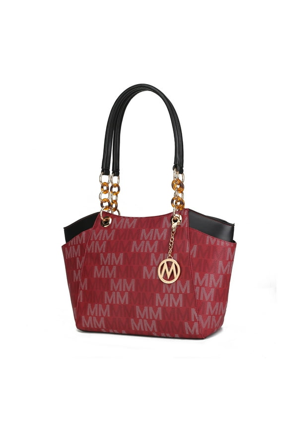 Cameron Women's Tote Handbag M Signature Double Handle by Mia K - Burgundy Red