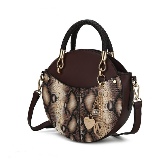 MKF Collection Camille Women's Crossbody Bag, Snakeskin Vegan Leather Round Shoulder bag by Mia K - Brown