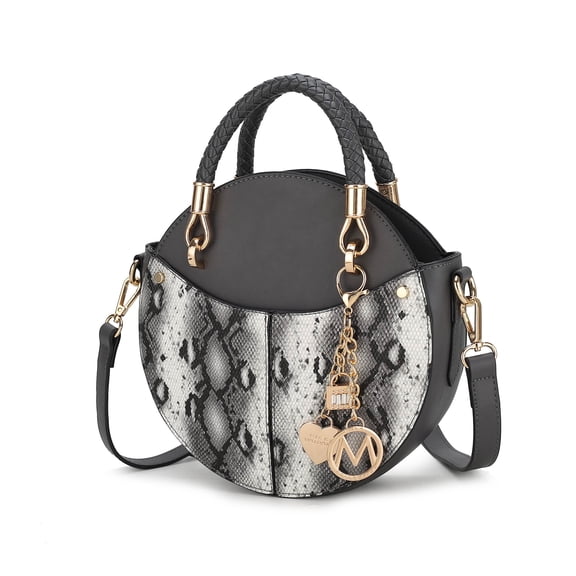 MKF Collection Camille Women's Crossbody Bag, Snakeskin Vegan Leather Round Shoulder bag by Mia K - Charcoal