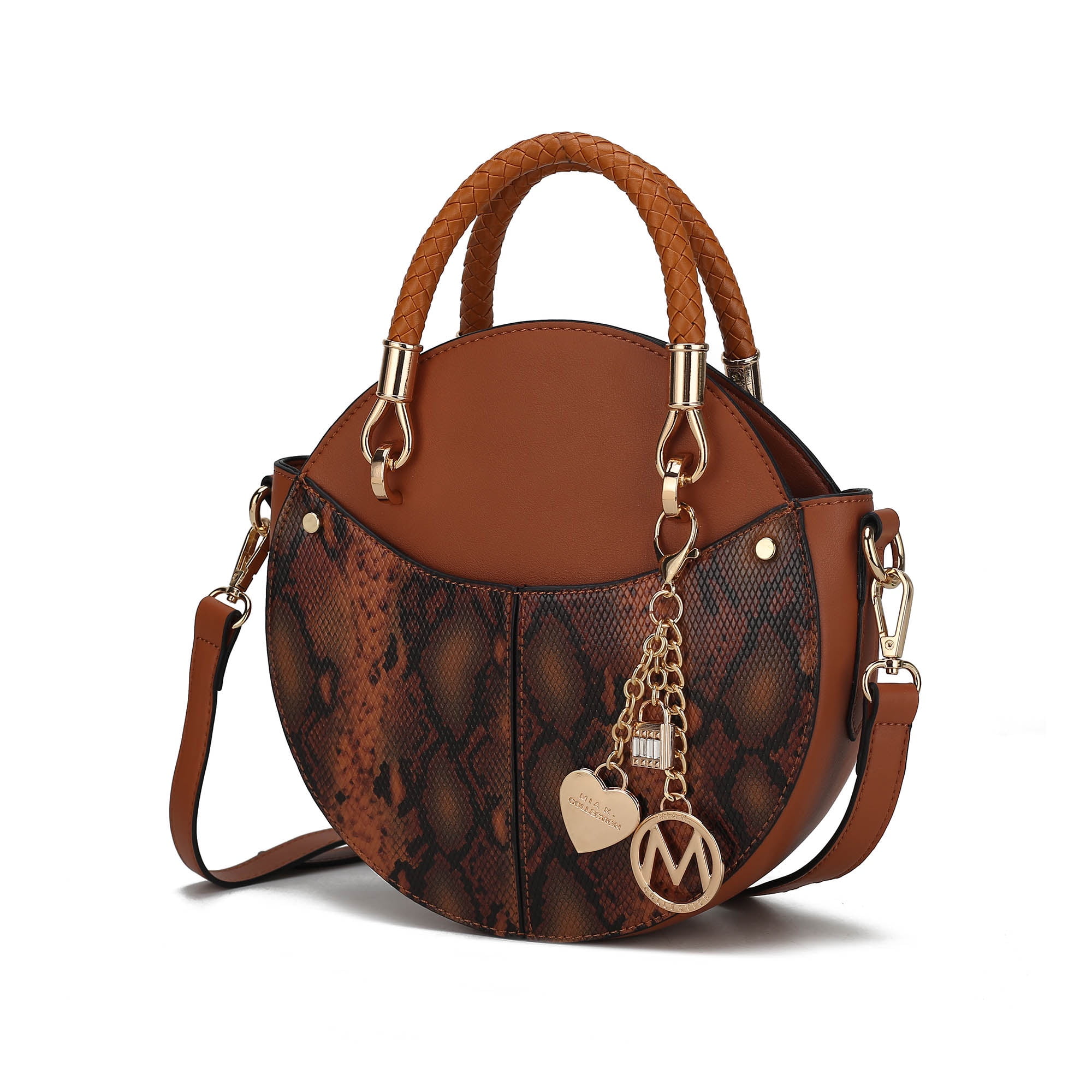 MKF Collection Camille Women's Crossbody Bag, Snakeskin Vegan Leather Round Shoulder bag by Mia K - Cognac