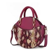 Camille Women's Crossbody Bag, Snakeskin Vegan Leather Round Shoulder bag by Mia K - Fuchsia