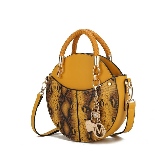 MKF Collection Camille Women's Crossbody Bag, Snakeskin Vegan Leather Round Shoulder bag by Mia K - Mustard