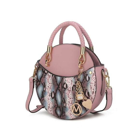 MKF Collection Camille Women's Crossbody Bag, Snakeskin Vegan Leather Round Shoulder bag by Mia K - Pink