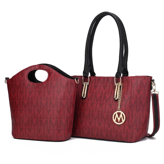 MKF Collection Casey M Signature Women Tote Bag & Crossbody Bag 2-Piece Set Handbag Purse by Mia K - Burgundy Red