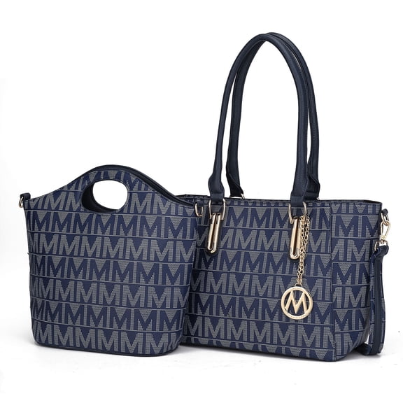 MKF Collection Casey M Signature Women Tote Bag & Crossbody Bag 2-Piece Set Handbag Purse by Mia K - Navy Blue
