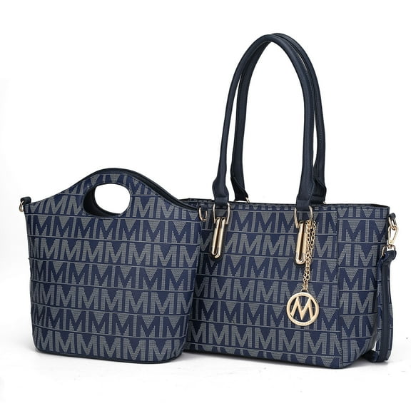 MKF Collection Casey M Signature Women Tote Bag & Crossbody Bag 2-Piece Set Handbag Purse by Mia K - Navy Blue