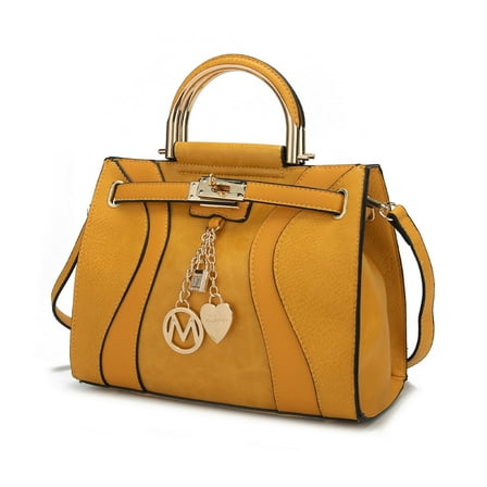 MKF COLLECTION Mia K Cassia Vegan Leather Satchel Handbag, Magnetic Snap Closure, Spacious Compartment, Mustard