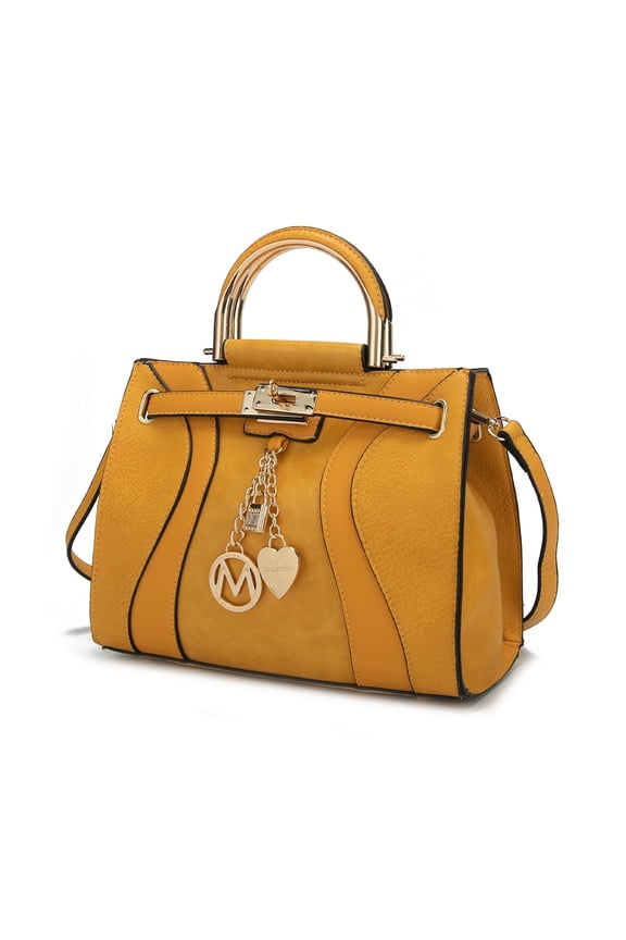 Mia K Cassia Vegan Leather Satchel Handbag, Magnetic Snap Closure, Spacious Compartment, Mustard