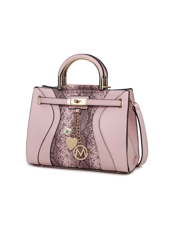 Cassia Women’s Satchel Bag Vegan Leather Snake Crossbody Bag Handbag Purse by Mia K- Pink