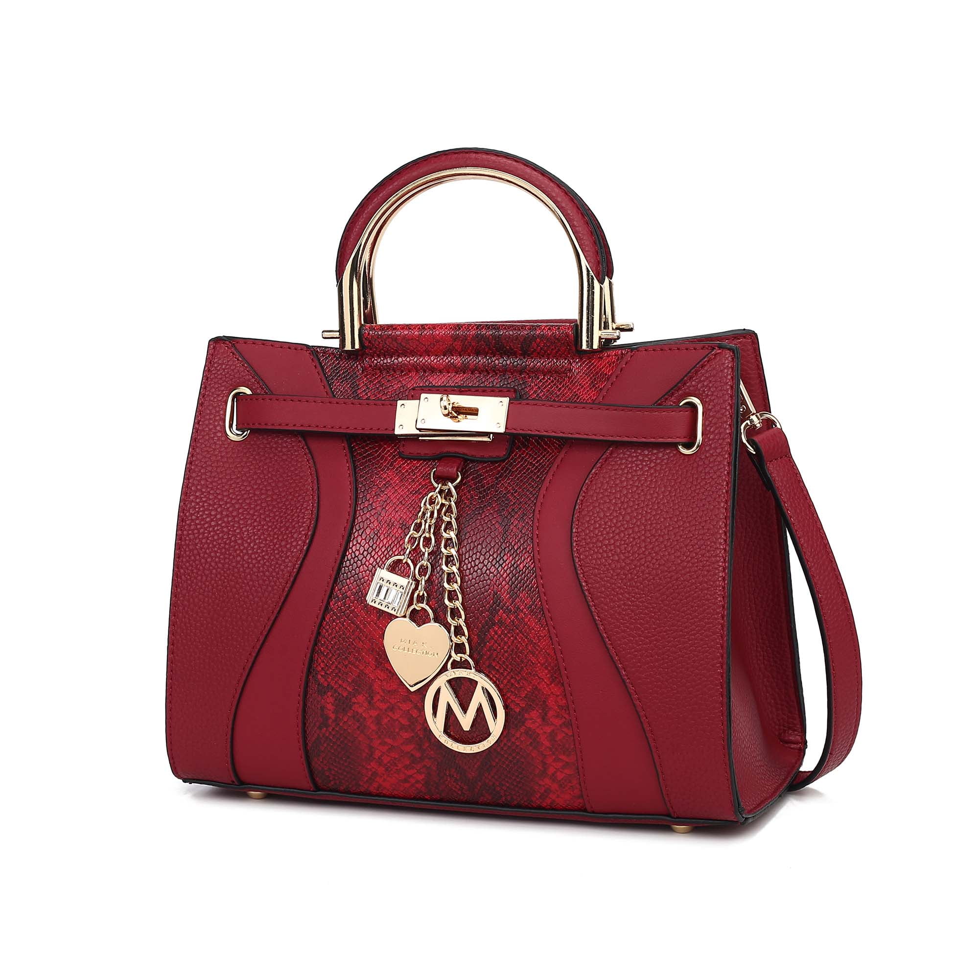 MKF Collection Cassia Women’s Satchel Bag Vegan Leather Snake Crossbody Bag Handbag Purse by Mia K- Red