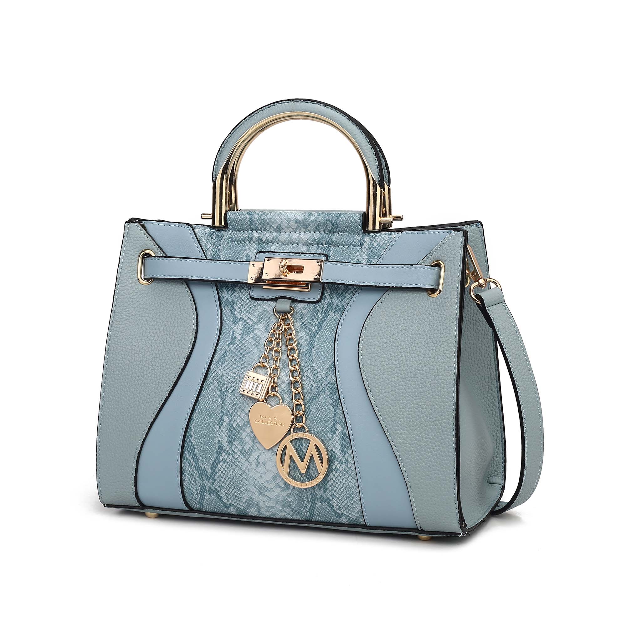 MKF Collection Cassia Women’s Satchel Bag Vegan Leather Snake Crossbody Bag Handbag Purse by Mia K- Denim Blue