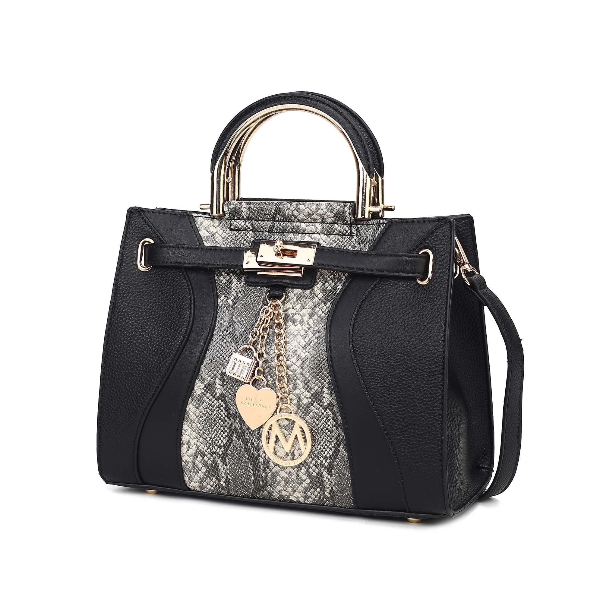MKF Collection Cassia Women’s Satchel Bag Vegan Leather Snake Crossbody Bag Handbag Purse by Mia K- Black