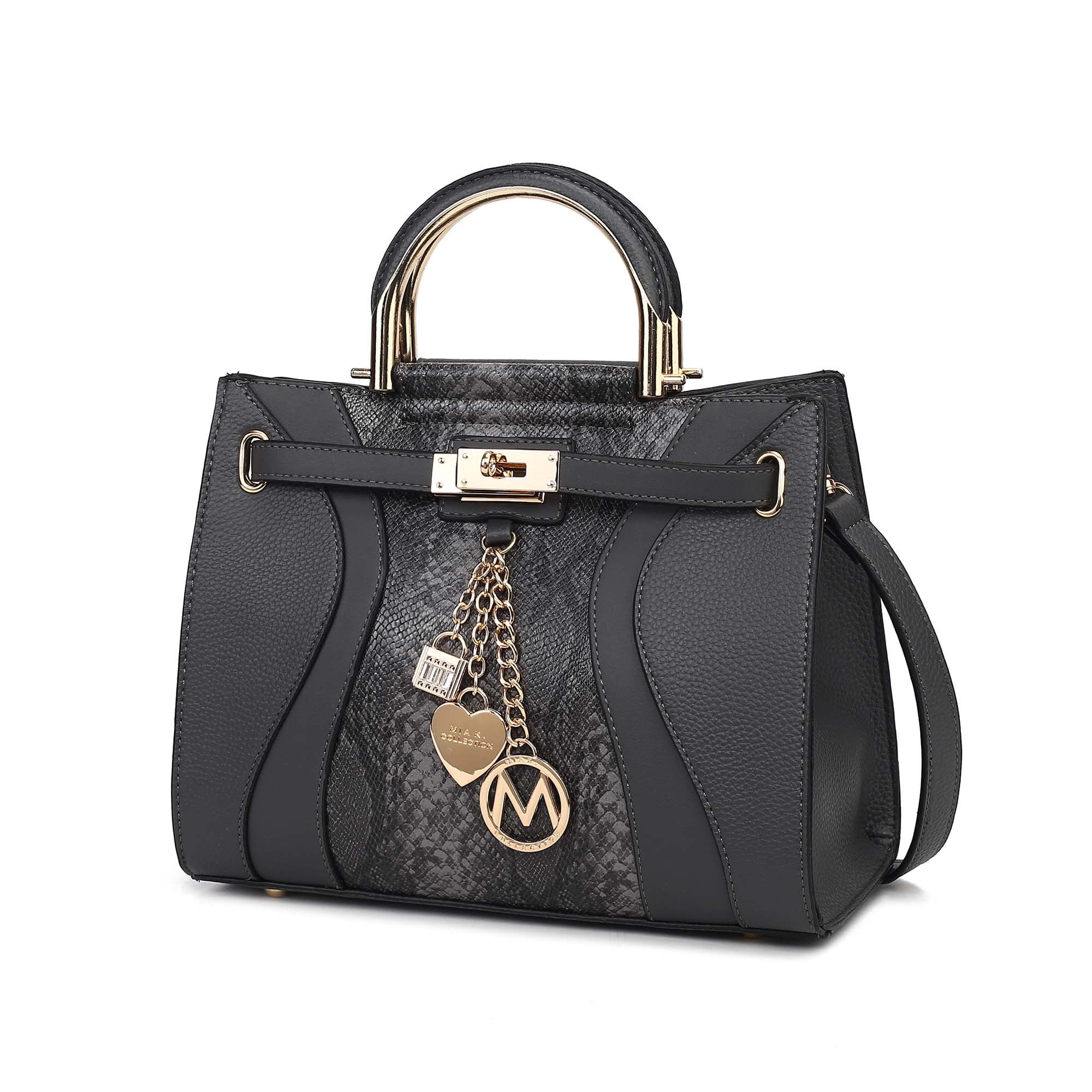 MKF Collection Cassia Women’s Satchel Bag Vegan Leather Snake Crossbody Bag Handbag Purse by Mia K- Charcoal