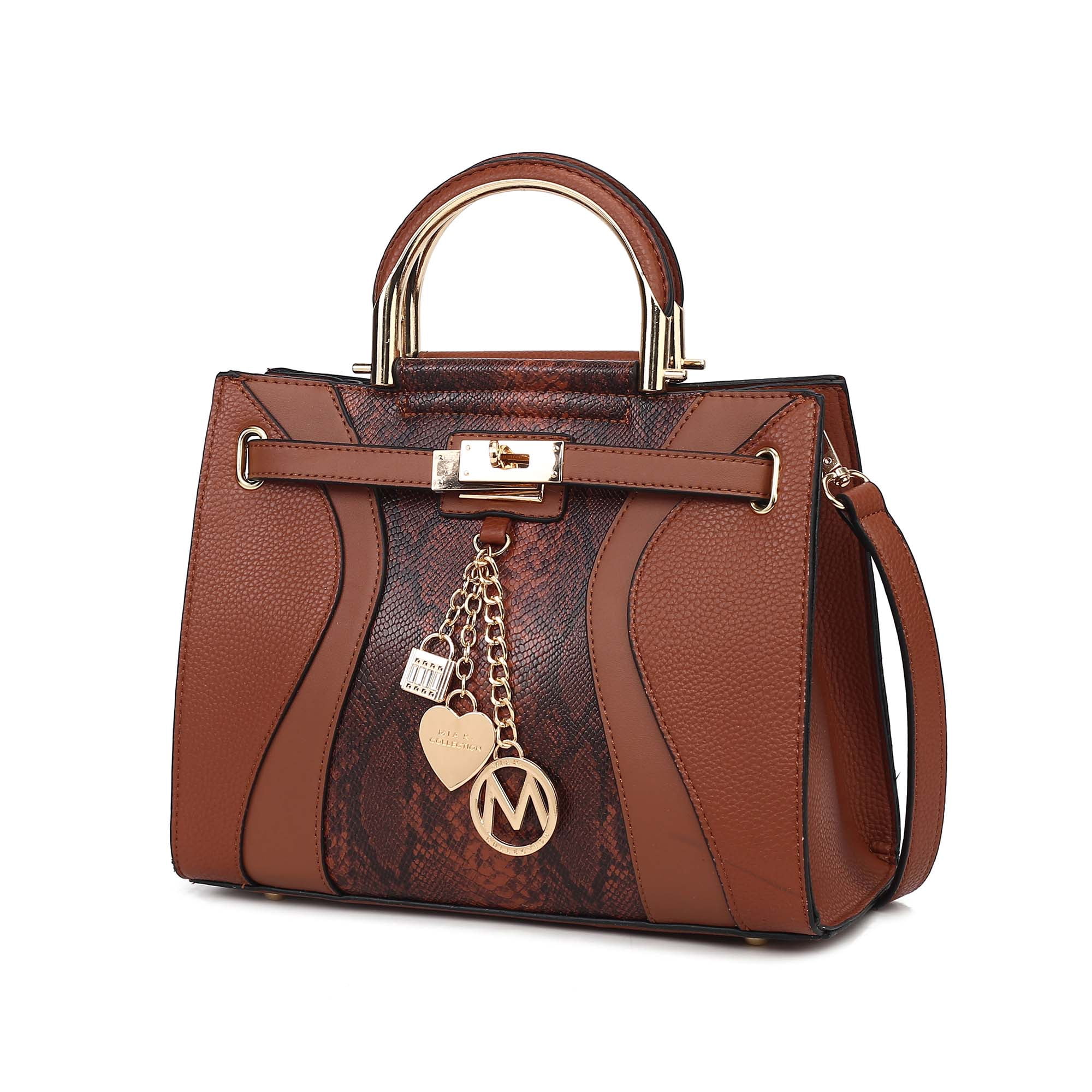 MKF Collection Cassia Women’s Satchel Bag Vegan Leather Snake Crossbody Bag Handbag Purse by Mia K- Cognac
