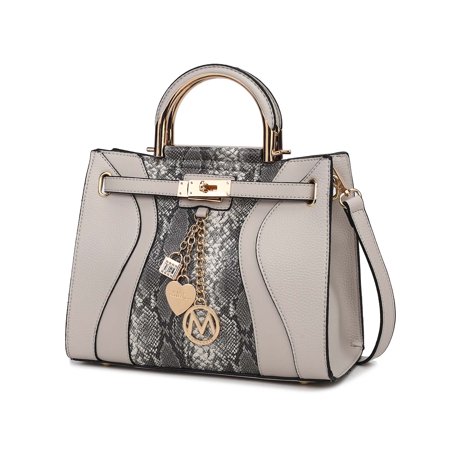 MKF Collection Cassia Women’s Satchel Bag Vegan Leather Snake Crossbody Bag Handbag Purse by Mia K- Light Grey