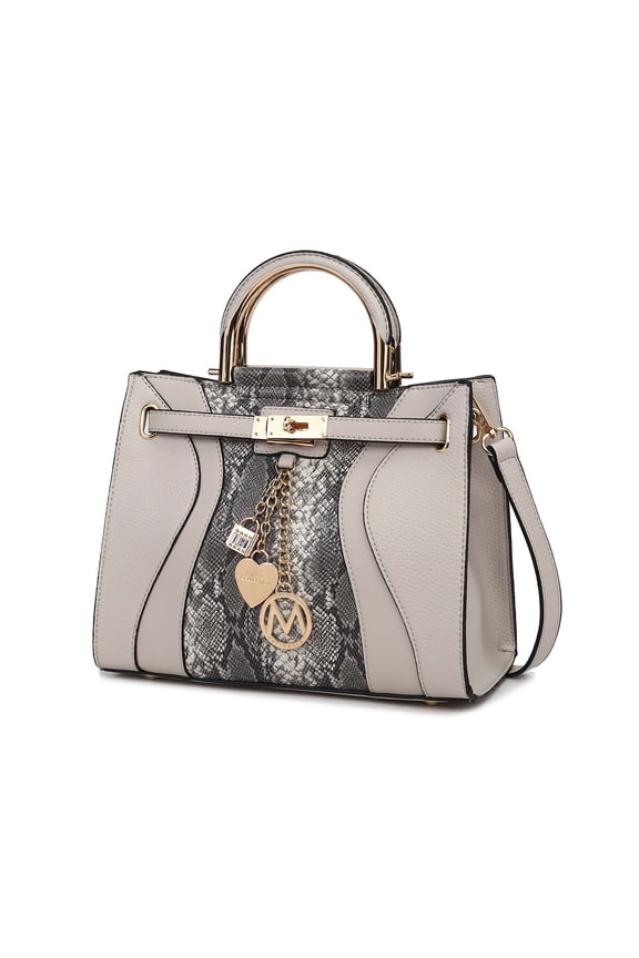 Cassia Women’s Satchel Bag Vegan Leather Snake Crossbody Bag Handbag Purse by Mia K- Light Grey