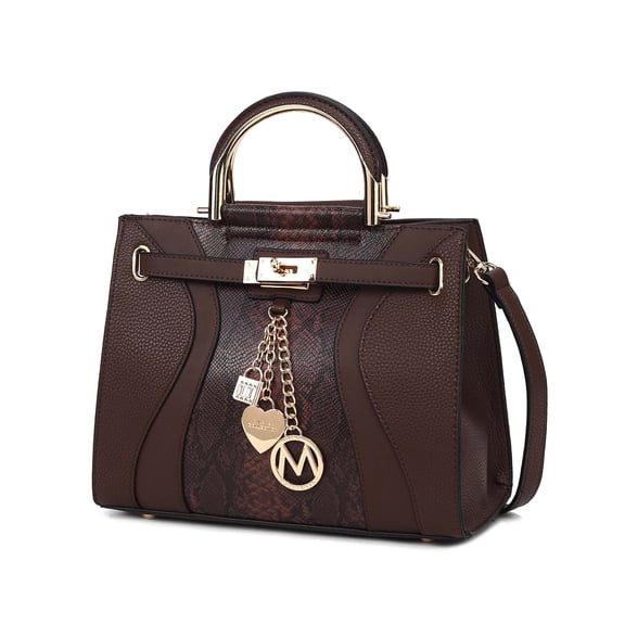 MKF Collection Cassia Women’s Satchel Bag Vegan Leather Snake Crossbody Bag Handbag Purse by Mia K- Coffee