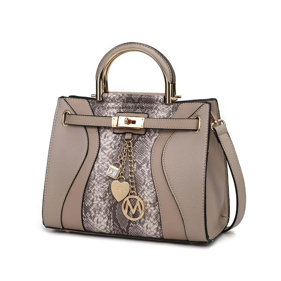 MKF Collection Cassia Women’s Satchel Bag Vegan Leather Snake Crossbody Bag Handbag Purse by Mia K- Taupe