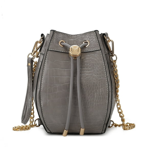 MKF Collection Cassidy Faux Crocodile Embossed Vegan Leather Women's Hobo Bag, Drawstring Bucket Purse Handbag by Mia K - Gray