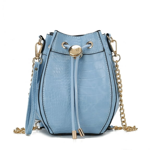 MKF Collection Cassidy Faux Crocodile Embossed Vegan Leather Women's Hobo Bag, Drawstring Bucket Purse Handbag by Mia K - Light Blue