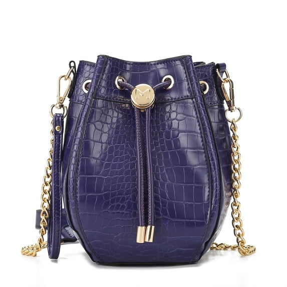 MKF Collection Cassidy Faux Crocodile Embossed Vegan Leather Women's Hobo Bag, Drawstring Bucket Purse Handbag by Mia K - Purple