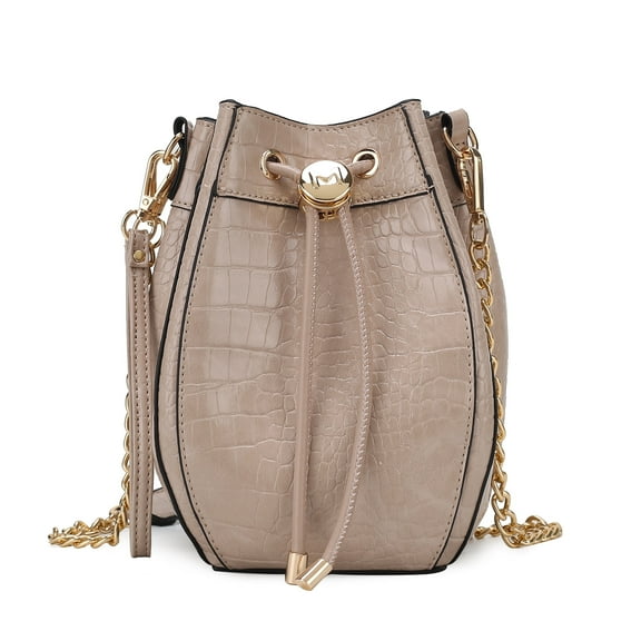 MKF Collection Cassidy Faux Crocodile Embossed Vegan Leather Women's Hobo Bag, Drawstring Bucket Purse Handbag by Mia K - Taupe